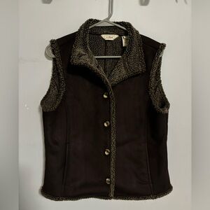 L.L. Bean Vest Women's Brown Faux Suede Sherpa Lined Button Front Small